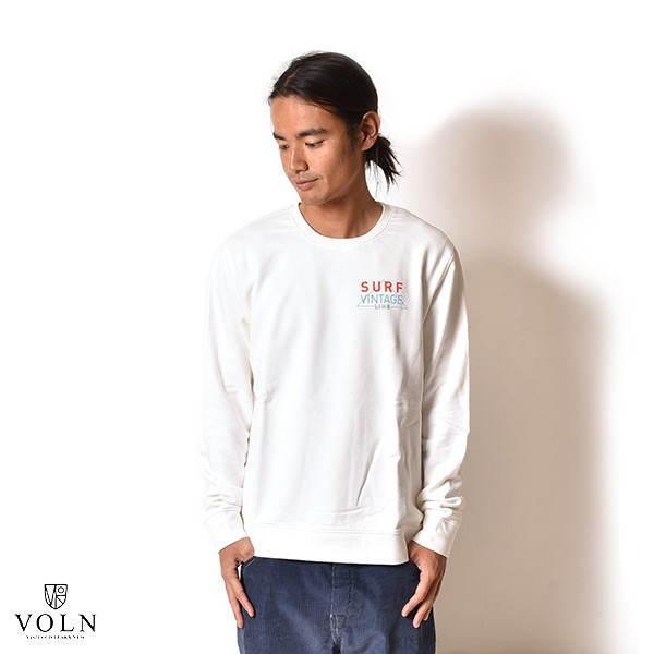 【50% OFF】VOLN/SURF VINTAGE LINE Crew Sweat / WHITE ボルン サーフ ヴィンテージ ライン スウェット ホワイト 長袖