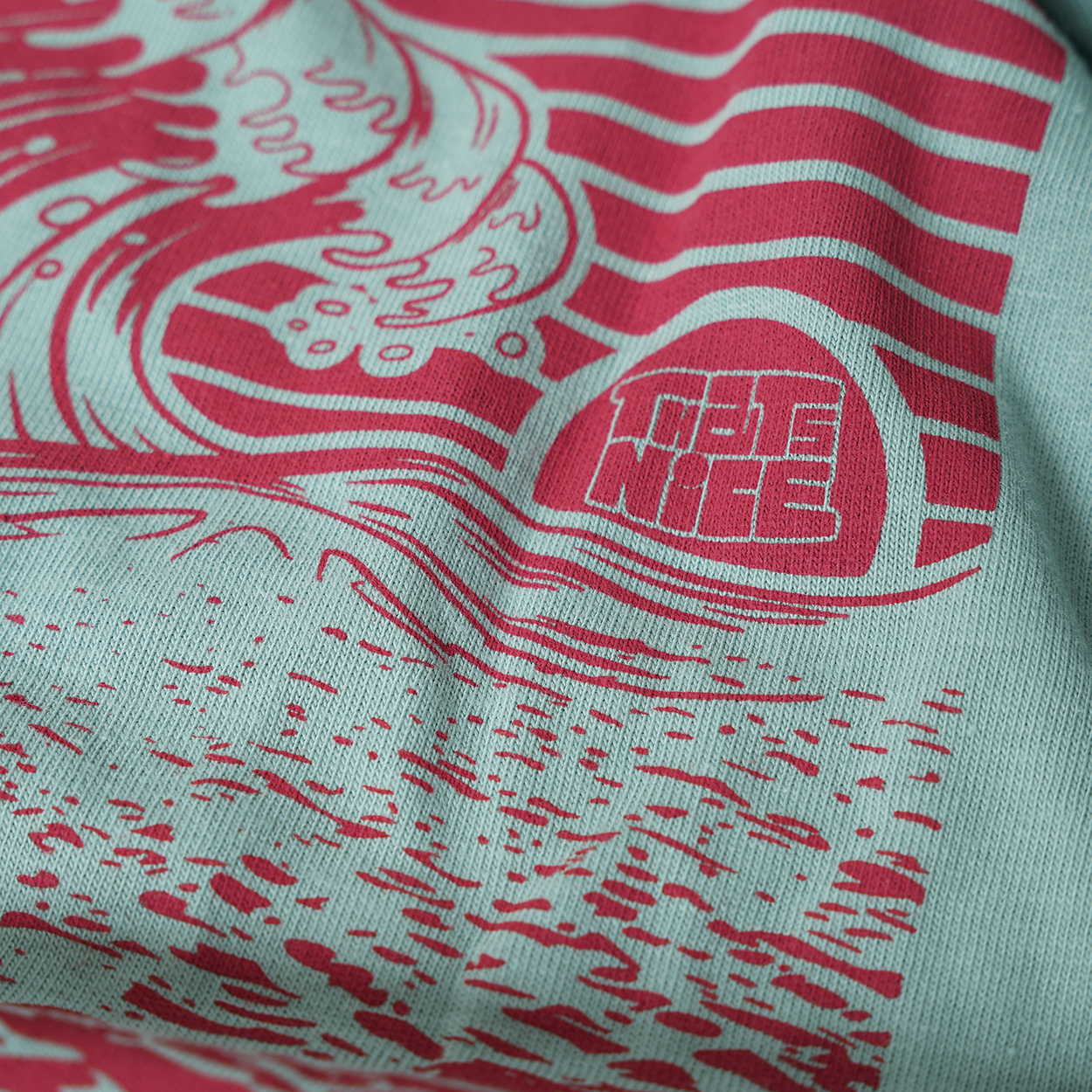 THATS NICE / REAL STOKED T-SHIRT / SEAFOAM GREEN×SAIMON RED