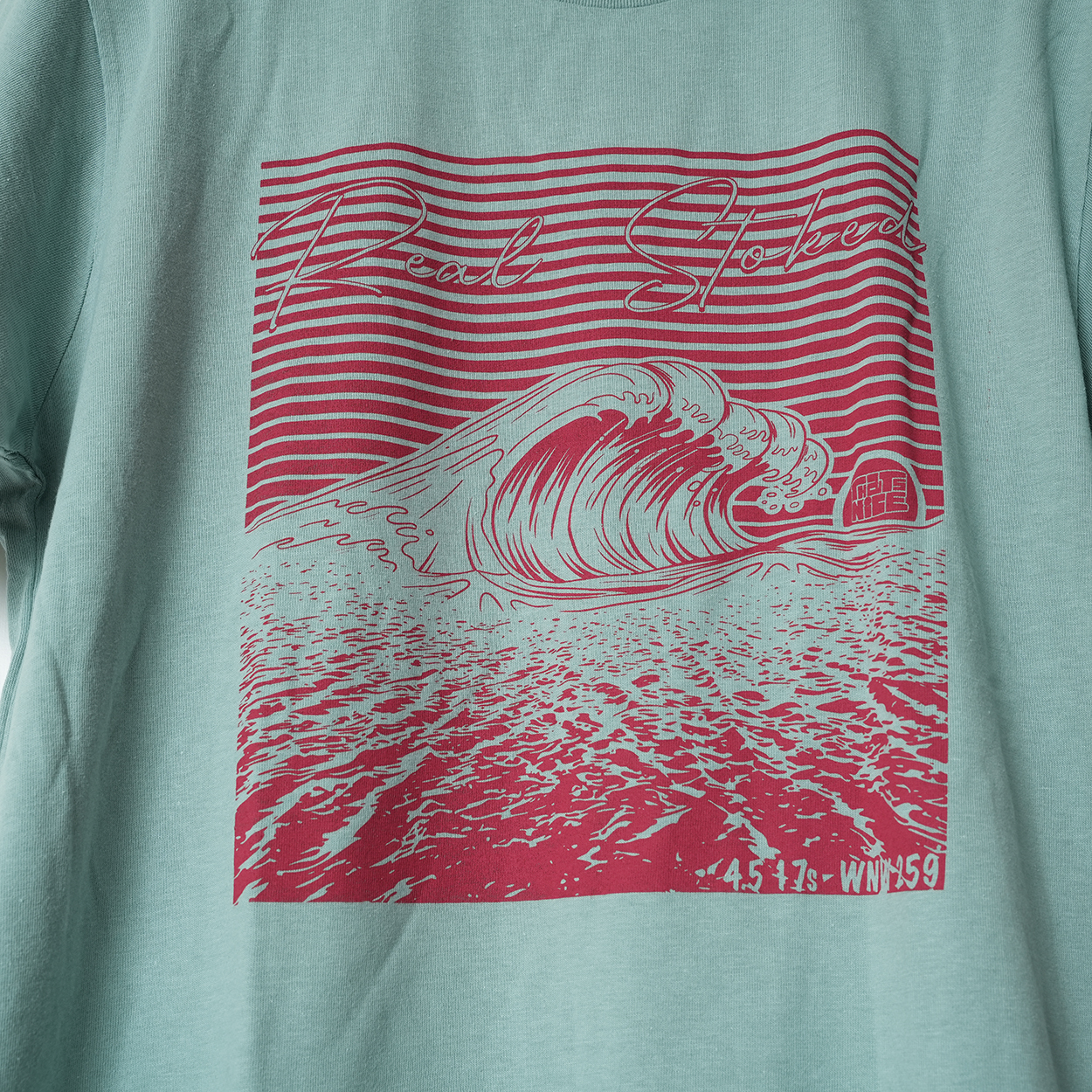 THATS NICE / REAL STOKED T-SHIRT / SEAFOAM GREEN×SAIMON RED