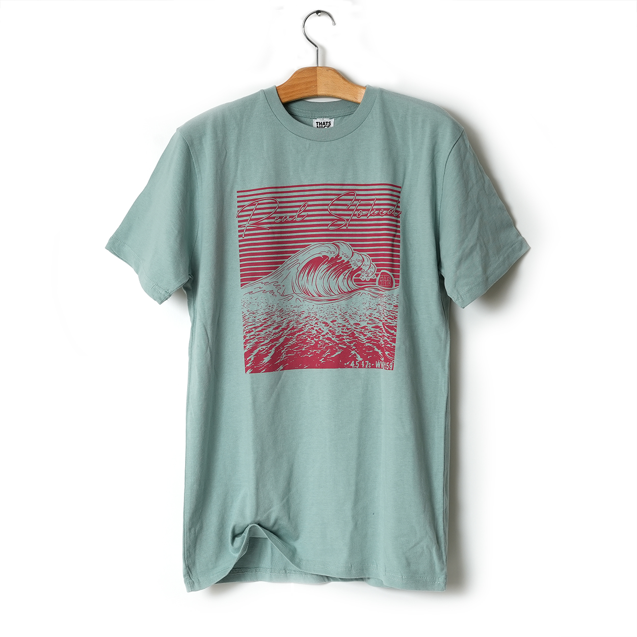 THATS NICE / REAL STOKED T-SHIRT / SEAFOAM GREEN×SAIMON RED