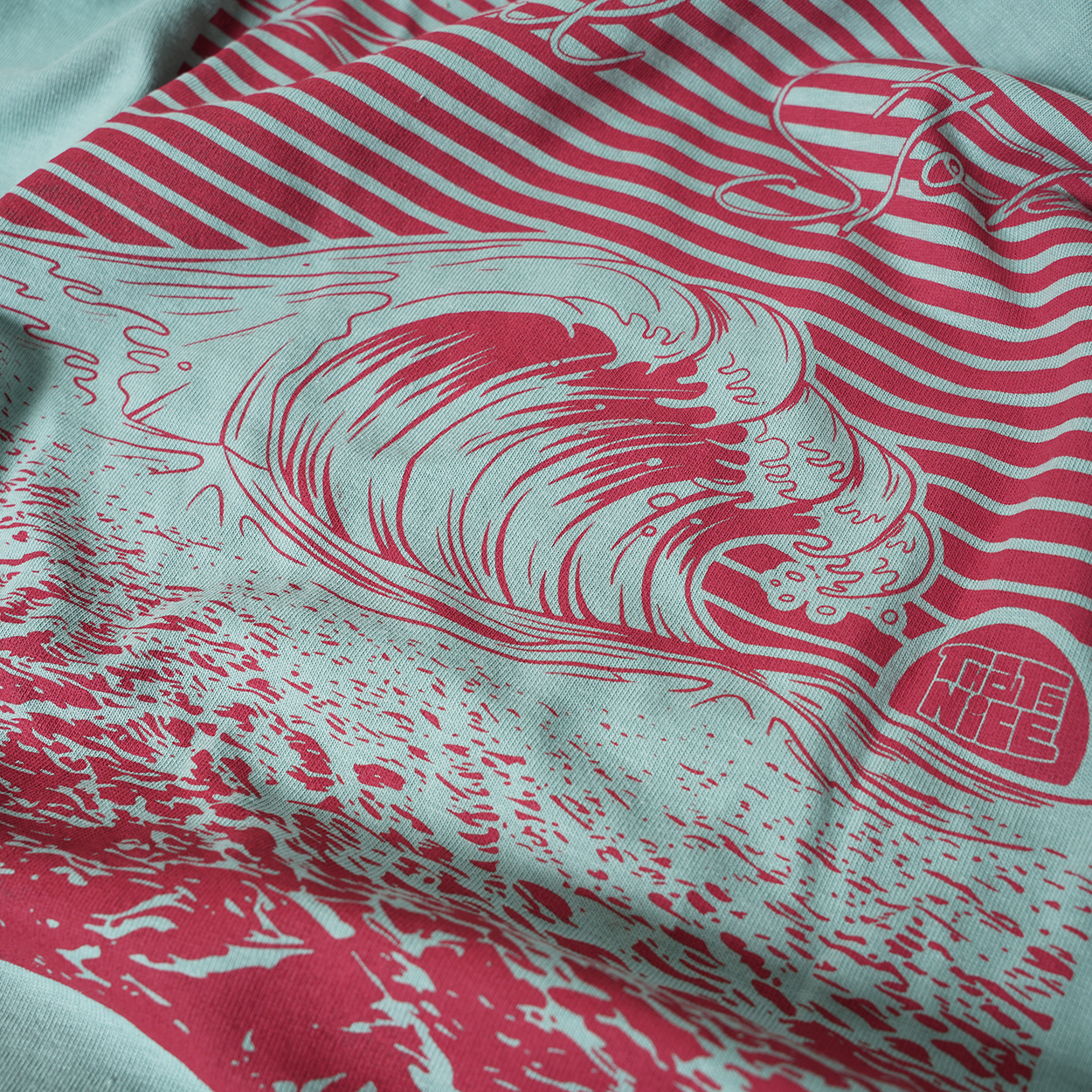 THATS NICE / REAL STOKED T-SHIRT / SEAFOAM GREEN×SAIMON RED