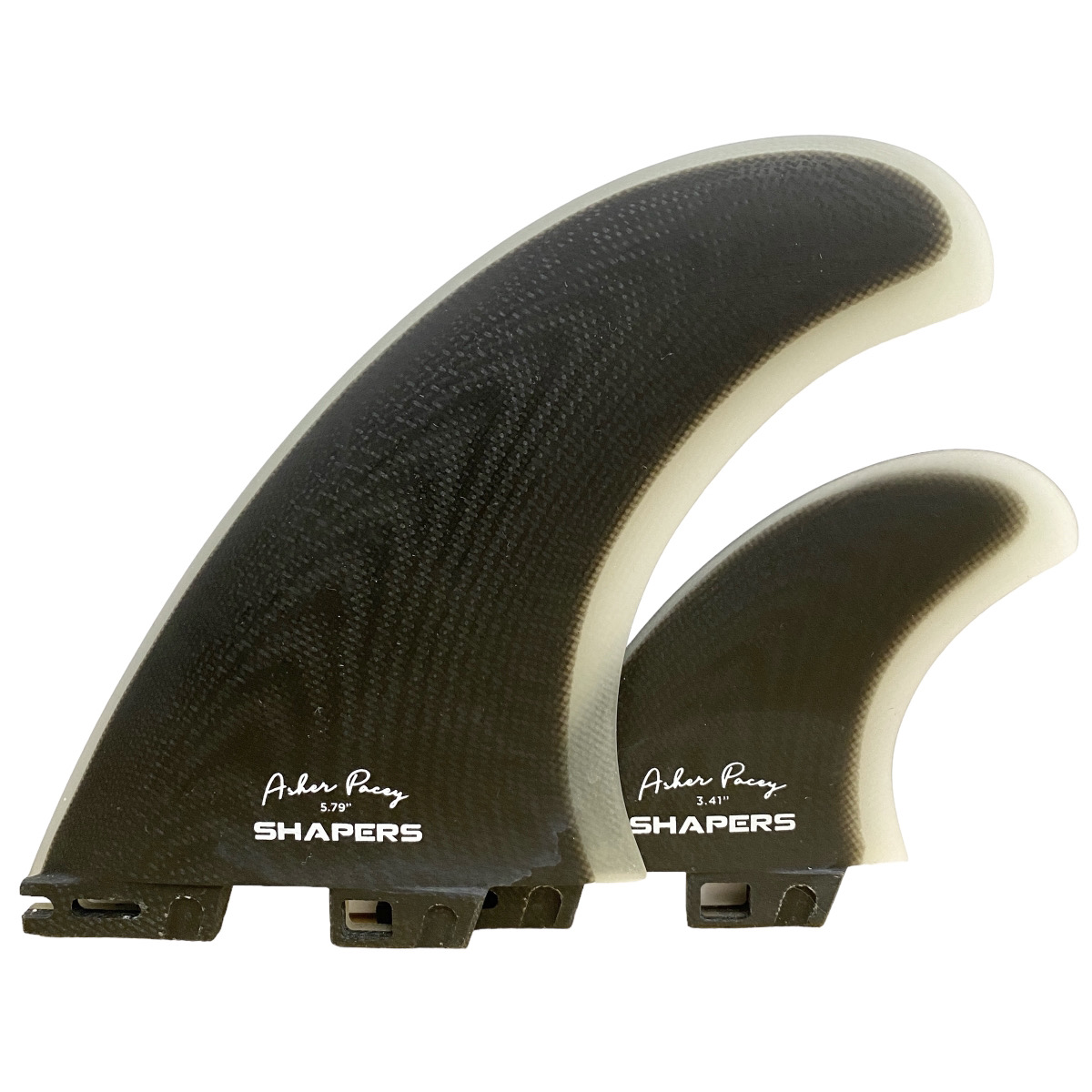 SHAPERS FINS シェーパーズフィン Asher Pacey 5.79" FCS2 type Twin Fin Set - Black Clear アッシャーパーシー ツインフィン トレイラーフィン FCS2タイプ