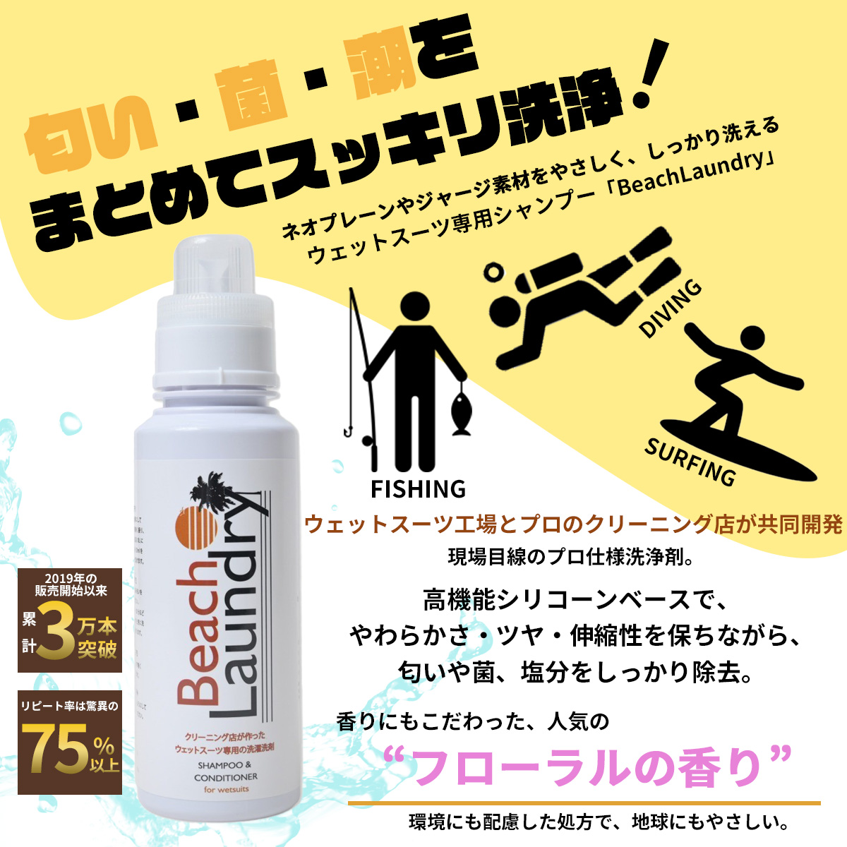 ウェットスーツシャンプー 大容量詰め替えパック eco 2000ml  柔軟剤入り WETSUITS SHAMPOO & SOFTNER